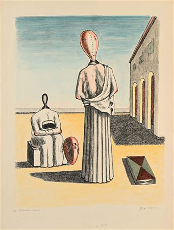 Giorgio De Chirico Le Muse inquietanti 1976 Litografia e acquarello su carta...