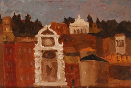 Carlo Quaglia San Zaccaria e Trastevere Olio su faesite cm 35x50 - in cornice...