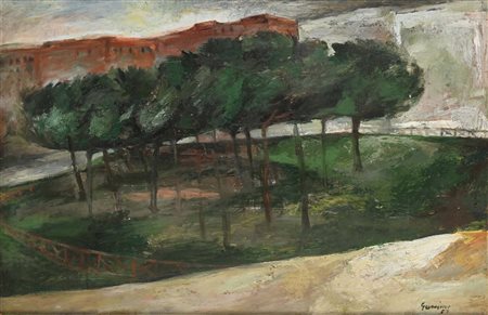 Piero Guccione Paesaggio 1957 Olio su faesite cm 56x85 - in cornice cm 68x97...