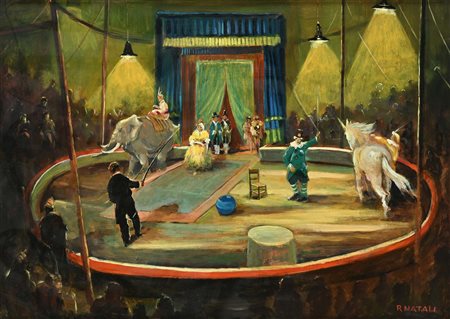 Renato Natali Il Circo Anni '60 circa Olio su faesite cm 50x70 - in cornice...