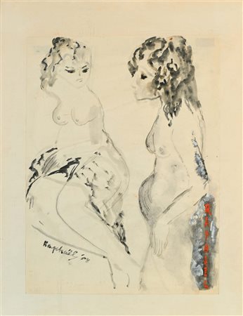 Antonietta Raphael Mafai Due donne 1958 Matita e acquarello e tempera su...