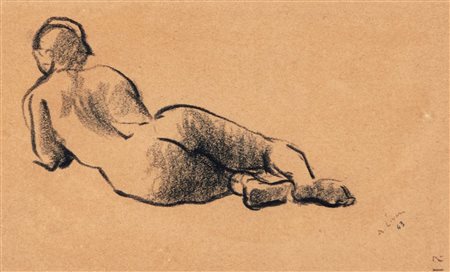 Alberto Ziveri Nudo di donna sdraiata 1943 Carboncino su carta cm 12x20 - in...