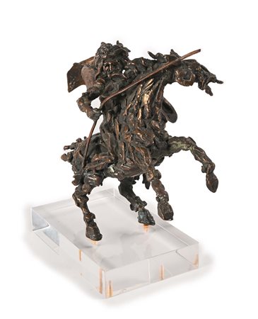 Angelo Canevari Cavaliere a cavallo Scultura in bronzo e base in plexiglass...