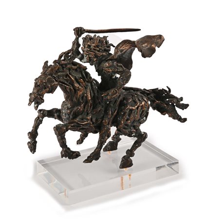 Angelo Canevari Cavaliere a cavallo Scultura in bronzo e base in plexiglass...