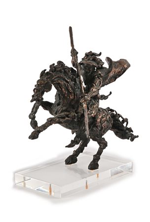 Angelo Canevari Cavaliere a cavallo Scultura in bronzo e base in plexiglass...