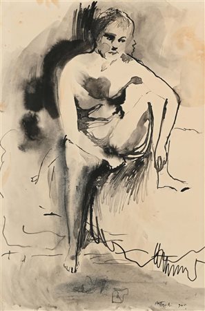 Ugo Attardi Figura seduta 1960 Inchiostro e acquarello su carta cm 50x35 - in...