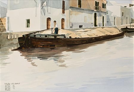 Aldo Riso Riflessi nel canale 1976 Acquarello su cartone cm 50x70 - in...