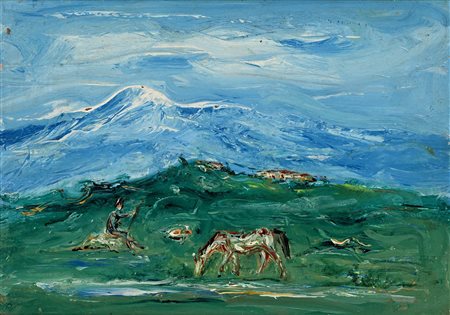 Giovanni Stradone Paesaggio campestre 1955 Olio su cartone telato cm 25x35 -...