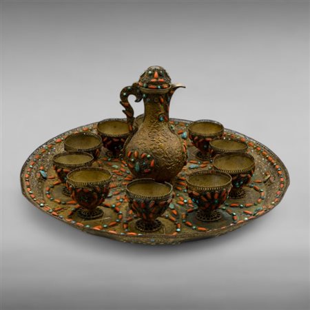 An Ottoman Tea set with coral and turquoise incrustations