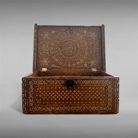 An Ispano-Moresque Mudejar wood and bone inlaid chest