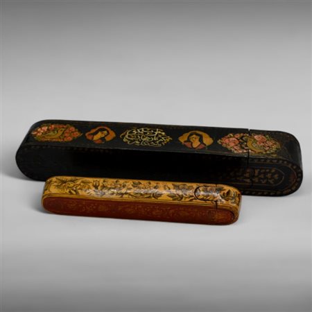 Two Persian papier maché pen cases (Qalamdam)