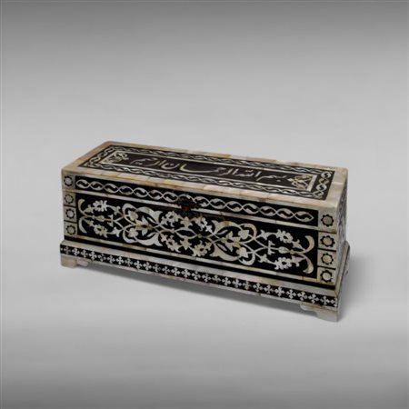 A wood and mother-of-pearl inlaid penholder