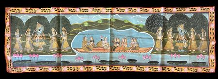 Painting on cloth depicting Krishna with Gopies