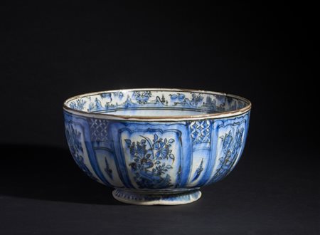 A large Safavid blue and white pottery bowl