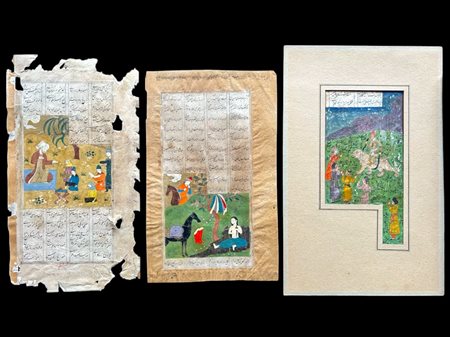 Three illustrated folios from Persian poetic manuscripts