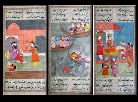 Three illustrated folios from a Shahnameh