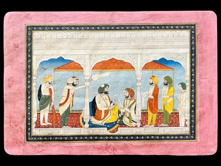 Sikh painting depicting a courtly scene