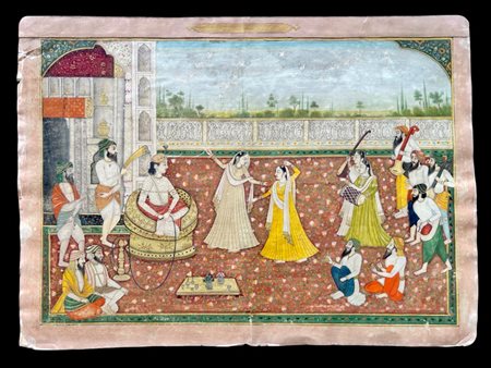 Sikh painting depicting a courtly scene