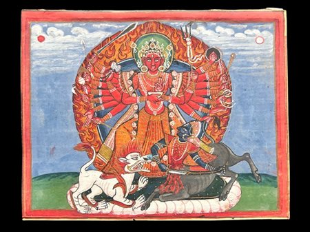 A leaf from a manuscript depicting Durga