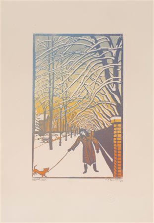 Conrad Felixmüller (Dresda 1897-Berlino 1977)  - Passeggiata nella neve, 1973