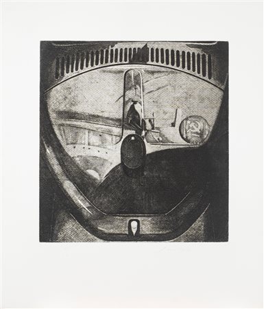 Piero Guccione (Scicli 1935-Modica 2018)  - Riflessi sulla Volkswagen (il mio Paese rosso), 1973