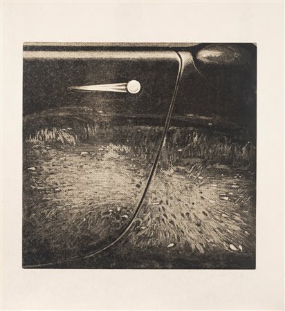 Piero Guccione (Scicli 1935-Modica 2018)  - Riflessi sulla Volkswagen (Siepe nella macchina nera), 1973