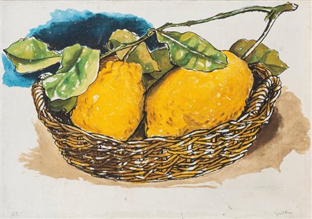 Renato Guttuso (Bagheria 1911-Roma 1987)  - Natura morta con cesto di limoni