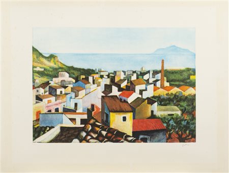 Renato Guttuso (Bagheria 1911-Roma 1987)  - Veduta di Bagheria