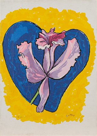 Renato Guttuso (Bagheria 1911-Roma 1987)  - Cuore con orchidea