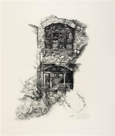 Renzo Vespignani (Roma 1924-2001)  - Rovine con cane, 1982