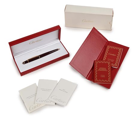 Cartier Diabolo - Penna a sfera in vernice bordeaux effetto marmorizzato con...