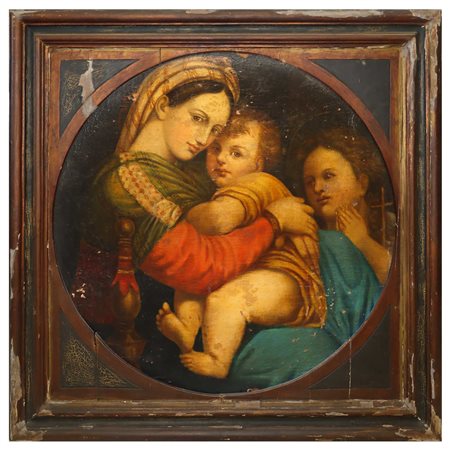 Raffaello  Sanzio (copia da) (Urbino  1483-Roma  1520)  - Madonna della seggiola, 19° secolo