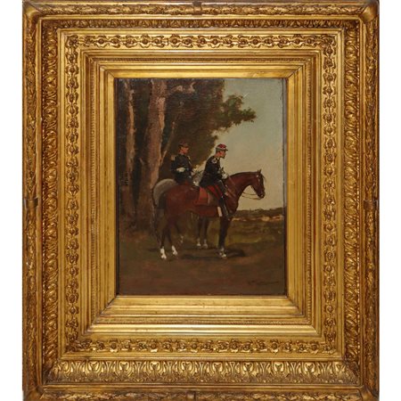 Georges Louis Hyon (Parigi 1840-1909)  - Soldati a cavallo di vedetta, 19th/20° secolo