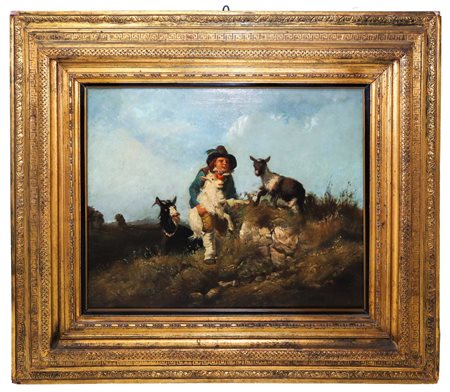 Filippo Palizzi (Italian 1818-1899)  - Scena campestre con pastorello e caprette