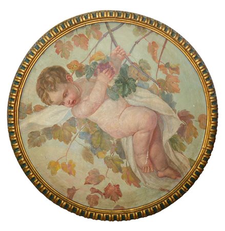 Barone  Giuseppe (Militello in Val di Catania 2 ottobre 1887-Catania   3 gennaio 1956)  - Putto con foglie, in cornice rotonda., 19th/20° secolo