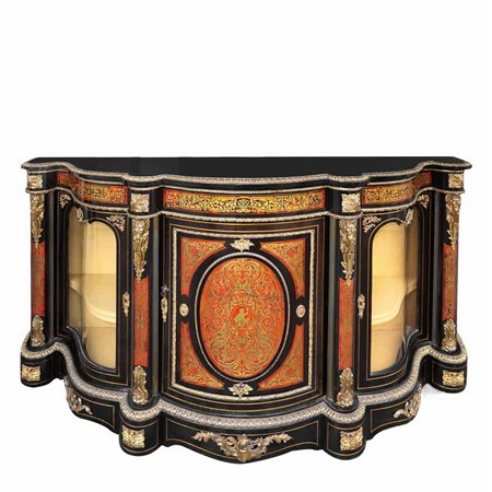 Etagère nello stile boulle con bronzi su marquetterie di tartaruga e rame, Napoleon III, France, fine 19° secolo.