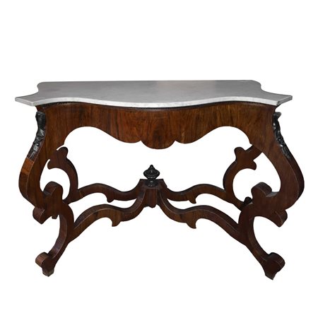 Console in legno di mogano Luigi Filippo con marmo al piano, metà 19° secolo