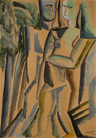 Ossip Zadkine , Vitebsk 1890 , Paris 1967 "Le couple" 1924 tecnica mista su...