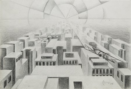 Tullio Crali , Igalo 1910 , Milano 2000 "Futurismo urbano" 1935 matita su...