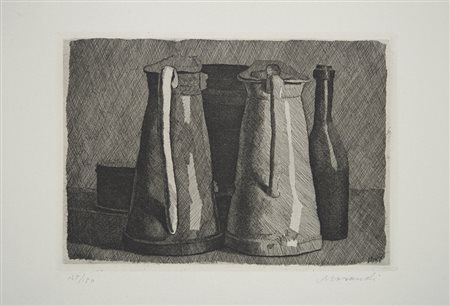 Giorgio Morandi , Bologna 1890 , 1964 "Natura morta con cinque oggetti" 1956...