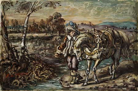 Giorgio De Chirico , Volos 1888 , Roma 1978 "Cavallo e cavaliere alla fonte"...