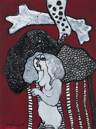 Guillaume Corneille , Liegi 1922 , Parigi 2010 "Senza titolo" 1973 tempera su...