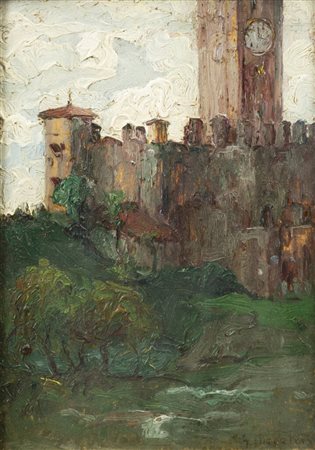 GIOVANNI DE PETRIS<BR>Torino 1890 - 1940<BR>"Nell'angolo del castello di ... (Veneto)" 14-10-1918