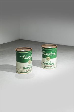 DINO GAVINA<BR>Coppia di sgabelli contenitori omaggio ad Andy Warhol