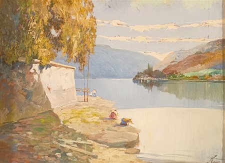 RIVA EGIDIO Milano (Mi) 1886 Lago di Como Olio su tavola 28,00x40,00 Firmato...