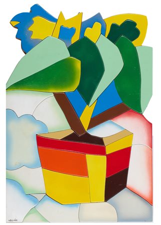 Ugo Nespolo (Mosso Santa Maria (Bi), 1941) Fiori per lei Acrilici su legni...