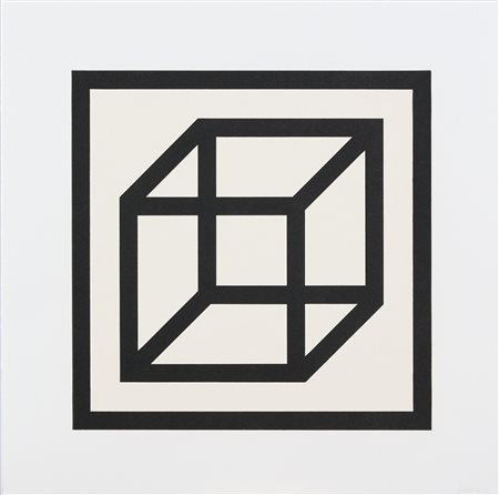 Sol Lewitt (Hartford, 1928) Open cube in black on white 2004 Linoleumgrafia...