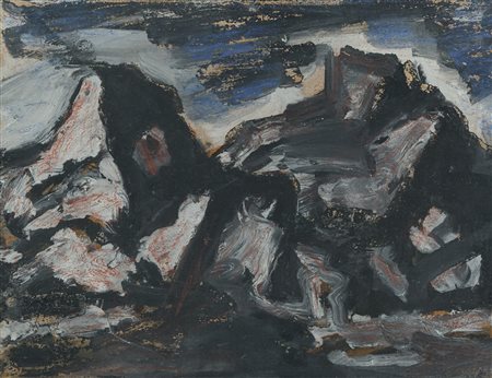 Mario Sironi (Sassari, 1885 - Milano, 1961) Paesaggio con montagne Anni '40...