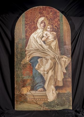 Madonna con bambino, Fine XIX secolo 237x128 cm Pala ad olio su tela