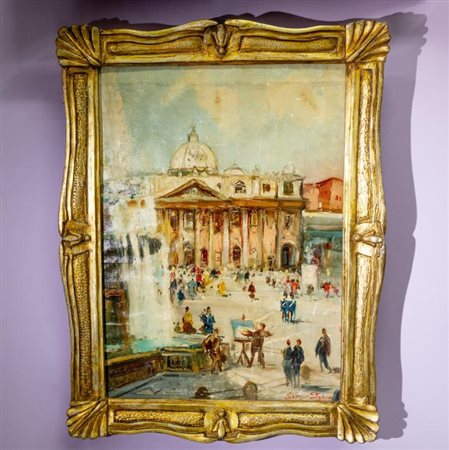 Piazza San Pietro, Olio su tela 67x48 cm Dipinto raffigurante piazza San...